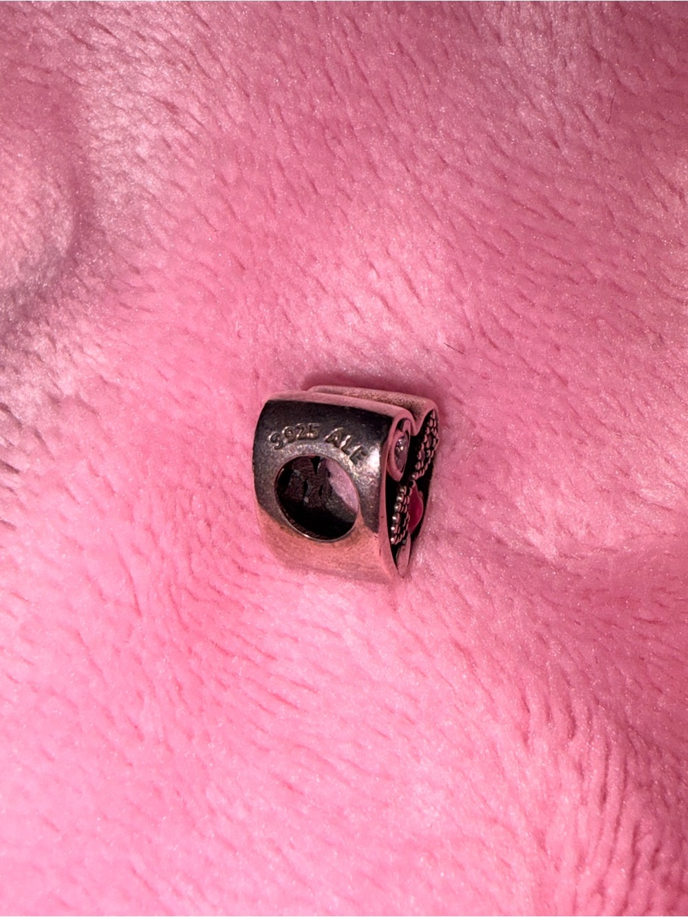Pandora Silver Heart Charm with Pink Accent - Picture 2 of 2